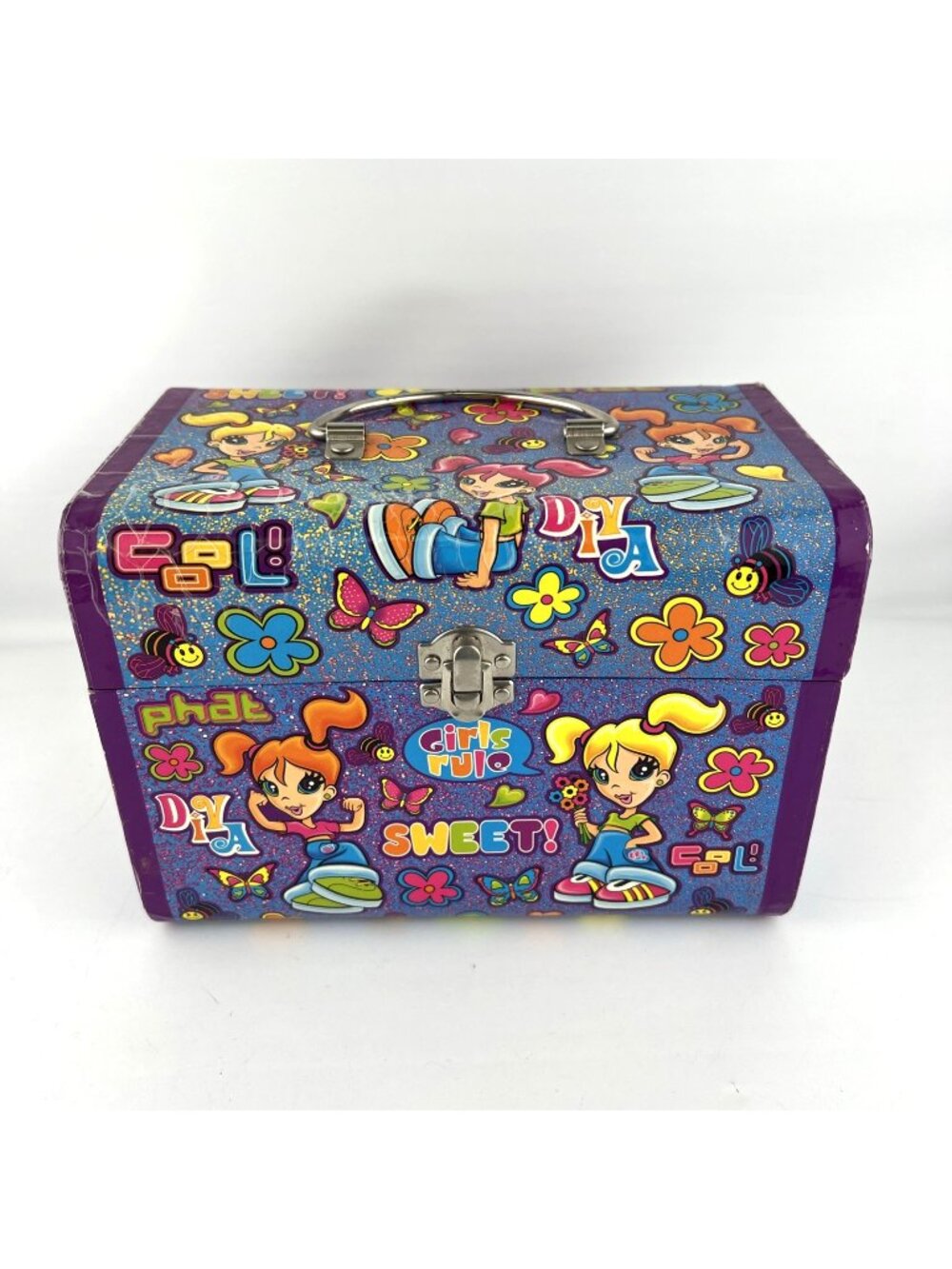 Vtg Lisa Frank Diva Girls Rule Train Case Trunk With Metal Handle 8 x 5.5 x 4.5"